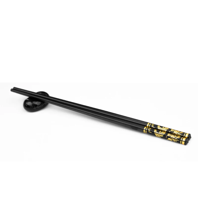 

Personalised reusable black gold dragon plated standard size alloy fiberglass pps chopsticks sushi