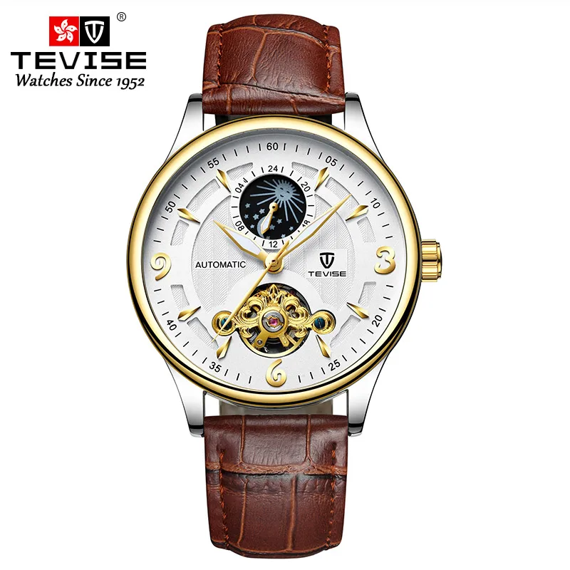 

Europe Trend Men Watch Automatic Movement Mechanical Watches Quality Luminous Leather Wristwatch