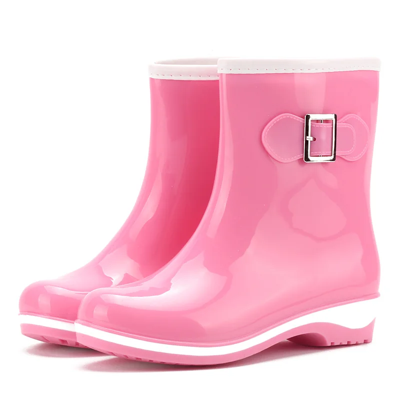 

For Rain Latest Design Ankle Jelly Shoes Girls Women Ladies Rain Boots PVC Plastic Good Quality Candy Color PVC Outsole 2 Pairs, Pink, black, purple and blue