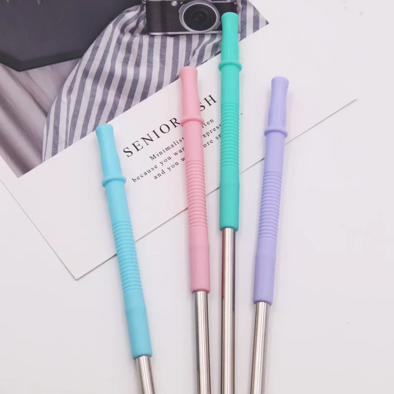 

H790 Bar Beverage Drinking Eco Friendly Soft Food Grade Reusable Straws Multi Colour Stainless Steel Detachable Silicone Straw
