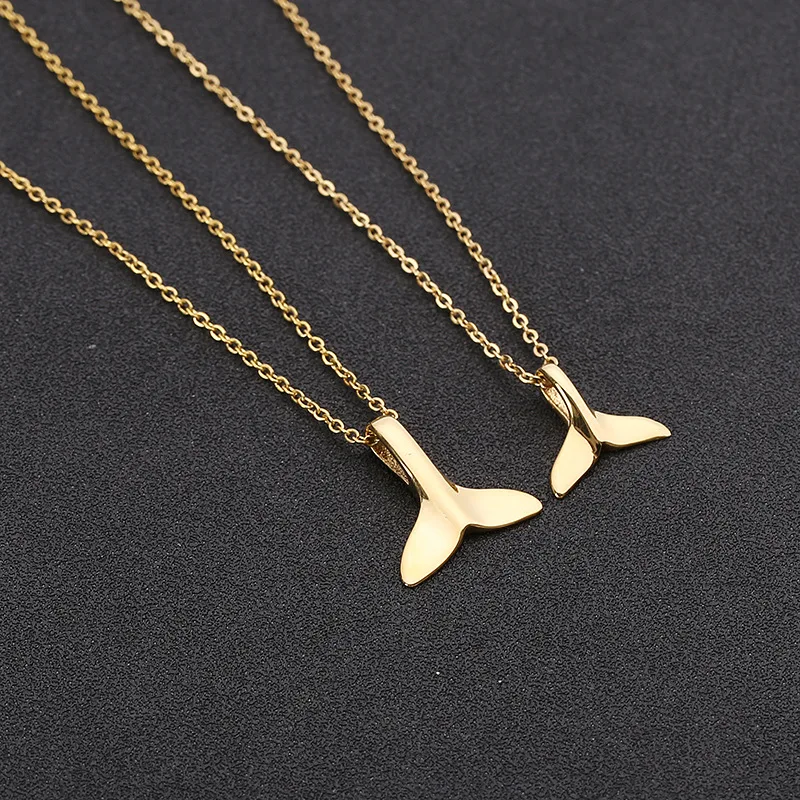 

Fashion Petite Beautiful Fish Mermaid Necklace Pendant Stainless Steel Whale Tail Necklace For Women Gifts, As picture show