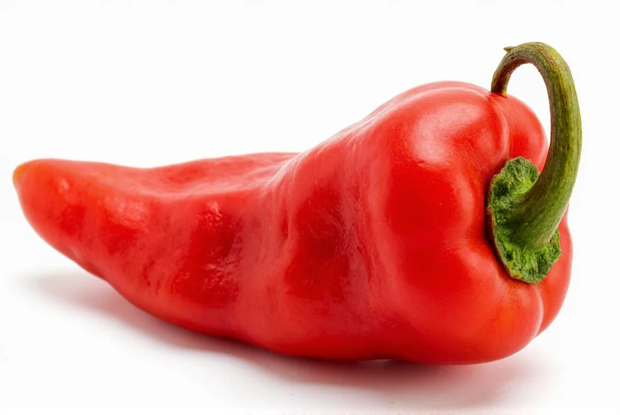Close-up photograph of a Carolina Reaper pepper showing its distinctive red color and bumpy texture against a white background