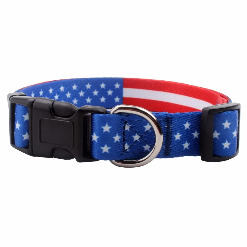 

Custom brand american flag hemp dog puppy collar sublimation webbing with adjustable buckle, Colorized for dog collar rainbow