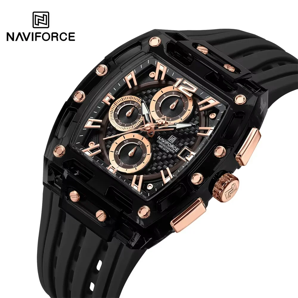 NAVIFORCE Watch Men NF7105 New Design Transparent Tonneau Man Watches Waterproof Quartz  Luxury Sport Out Door Wrist Watches