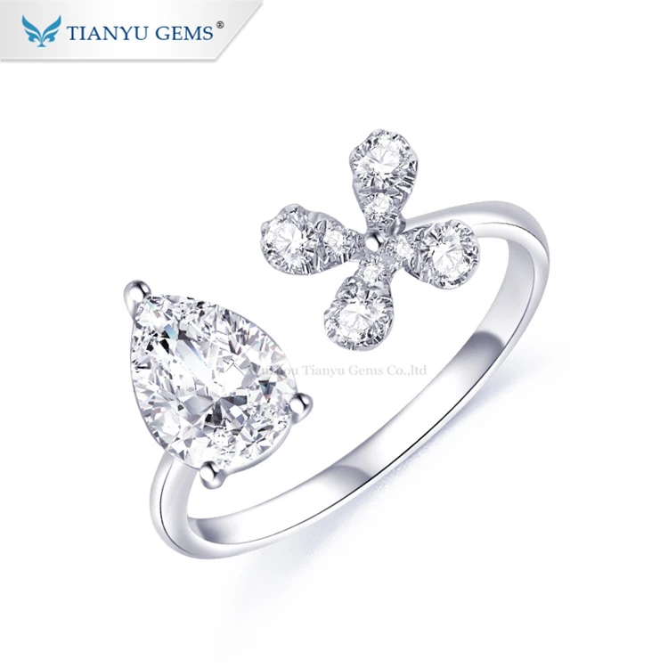 

Tianyu gems customized free size pear shape moissanite diamond engagement white gold ring