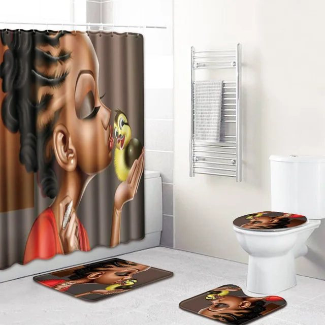 

Home Decor Fabric Bathroom Sets Shower Curtain Set 4 Pcs, Fashion Sexy Africa Girl Bathroom Shower Curtain/