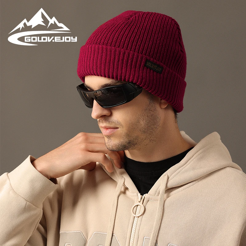 

GOLOVEJOY DMZ104 Wholesale Custom Organic Cotton 50% Wool Merino Knitted Beanie Hat With Metal Patch