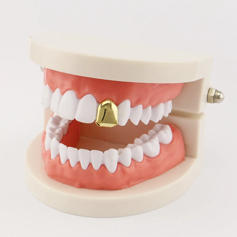 

Hiphop gold round grillz single Halloween unisex light grillz tooth jewelry, Gold,silver