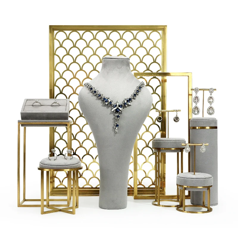 

Custom LOGO Luxury Jewelry Rack Shop Store Showcase Exhibitor Metal Jewelry display Stand Set