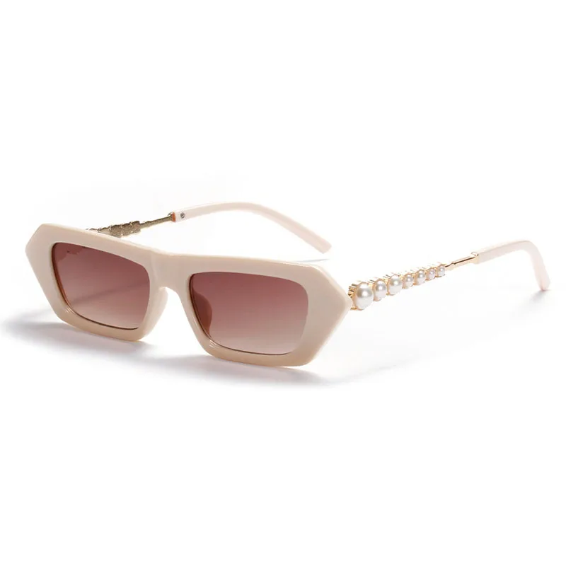 

Wholesale New 2021 fashion sun glasses shades uv400 customized logo pearl decoration glasses small square shield