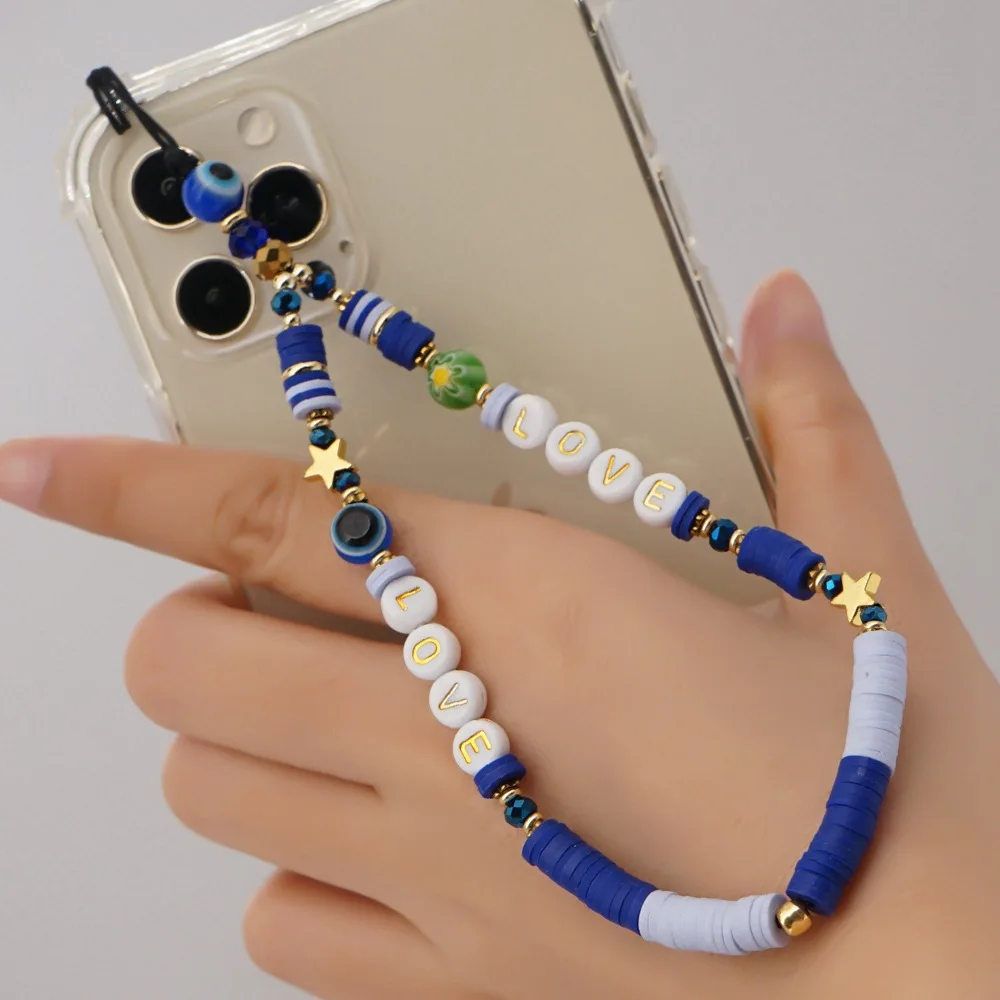 

Barlaycs 2021 New Designer Bohemian Colorful Mobile Phone Straps Soft Clay Bead Mobile Chain Fashion Ladies Wallet DIY Holder, Color