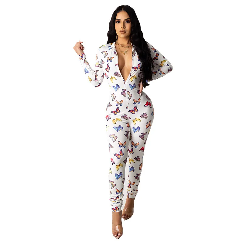 

Wholesale woman clothing casual long sleeves V-neck rompers womens jumpsuit 2021 lucky label jumpsuit