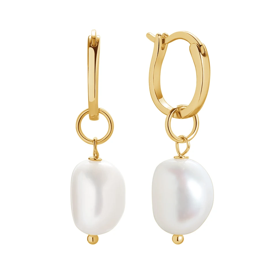 

Wholesale silver women jewelry 925 sterling silver 18k gold plated pearl hoop earrings