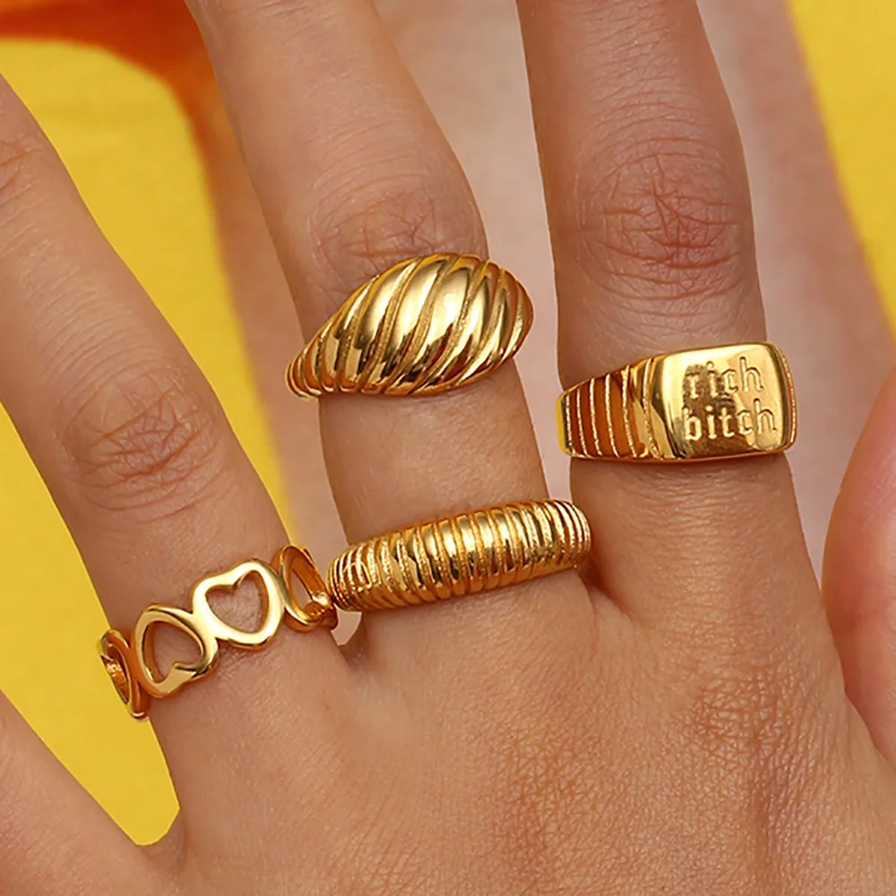 

Minimalist Summer Jewelry 18k Gold Plated Stainless Steel Ring Set Chunky Engagement Rings