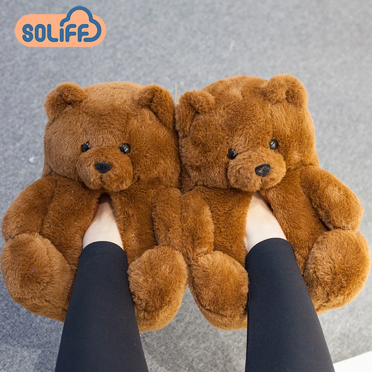

2021 Cute new brown teddy bear slippers women bear slippers, Customized color