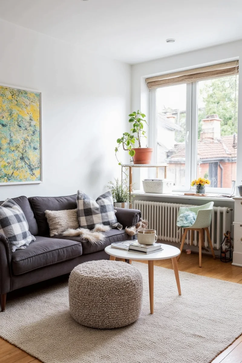 Modular sofa arrangement in a flat living room
