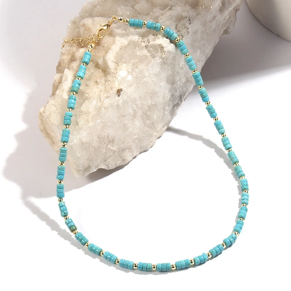 

JH Wholesale Women Jewelry 4mm Flat Natural Stone Emperor Stone Amazonite Golden Hematite Beads Choker Necklace
