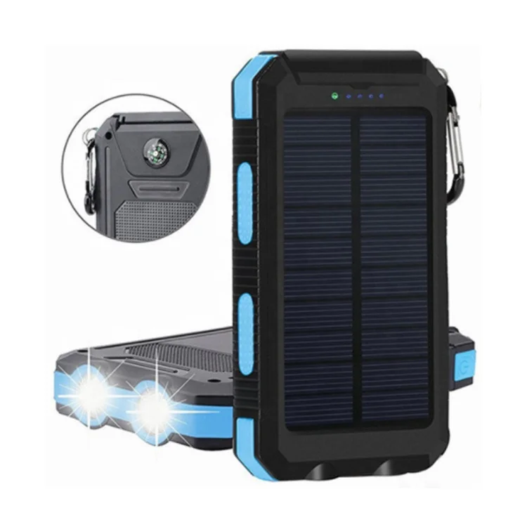 Hot Sale outdoor portable compass 20000mAh built-in Solar Panel usb external battery phone Charger solar power banks