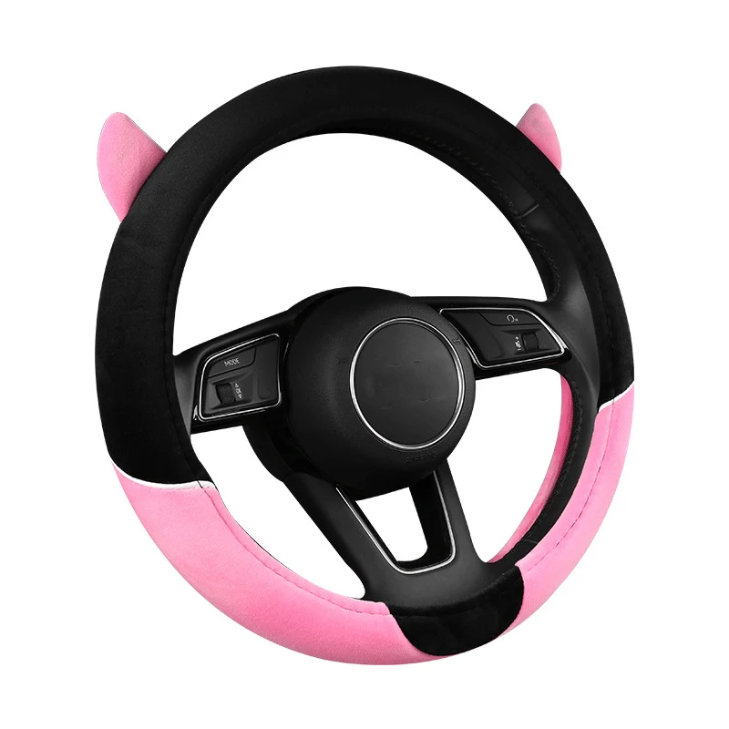 

Plush Steering Covers for Women Universal Fit 15 Inch Anti-Slip Odor-Free Cute Devil Horns Car Steering Wheel Covers