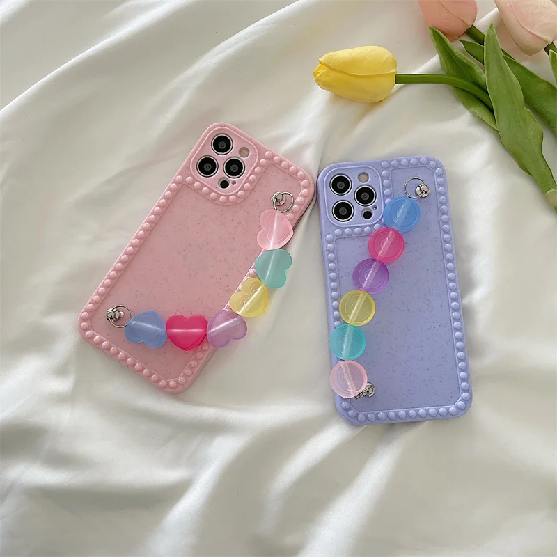 

Luxury Shockproof Cute Girl Candy Love Heart Chain Wrist Bracelet Camera Protective Cse for iPhone 12 Pro Max 11 pro max X XS XR
