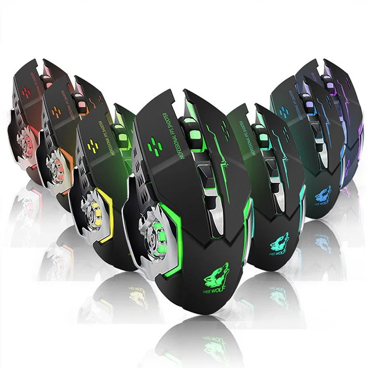 

Free Wolf X8 Gaming Wireless Mouse Mute Luminous Mechanical Rechargeable Mouse