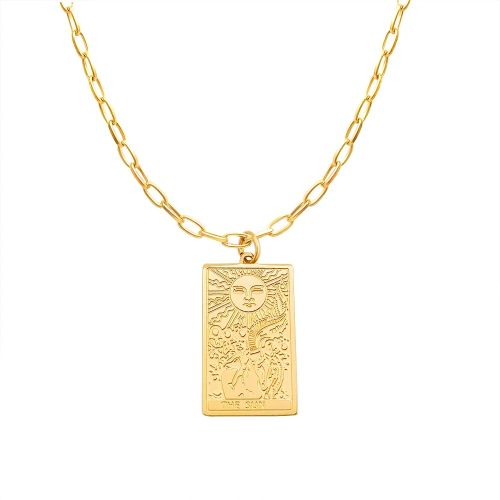 

New Design Sun Moon Square Pendant Stainless Steel Gold Plated Jewelry Necklace