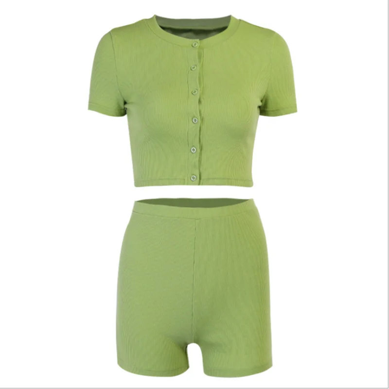 

2021 fashion and causal rib sets women sporting sets, Green/black