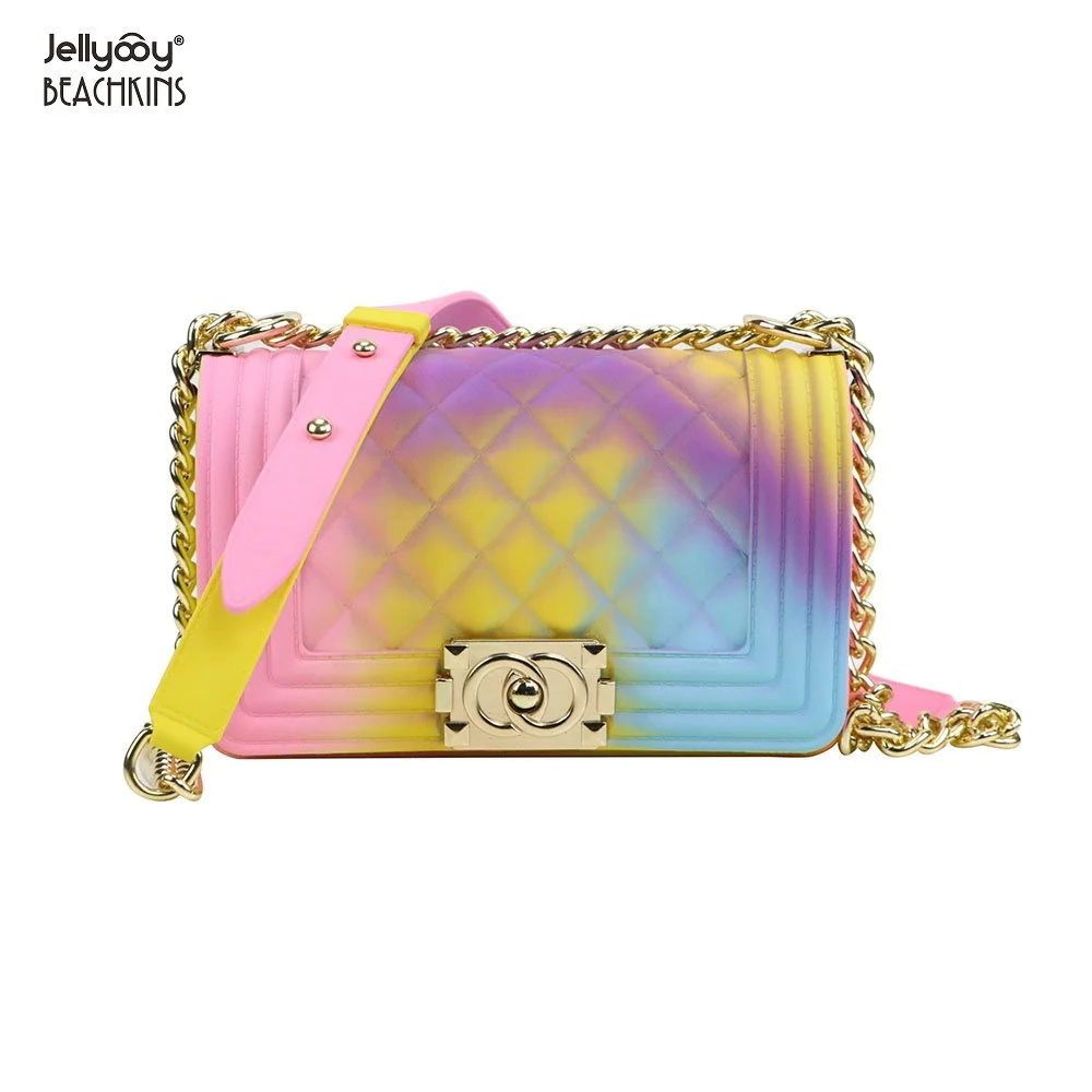 

Jellyooy BEACHKINS Matte Colorful PVC Jelly Bags Fashion Plaid Multicolor INS Chic Girl Rainbow Small Jelly Crossbody Bag, 12 colorful colors. accept make new colors.