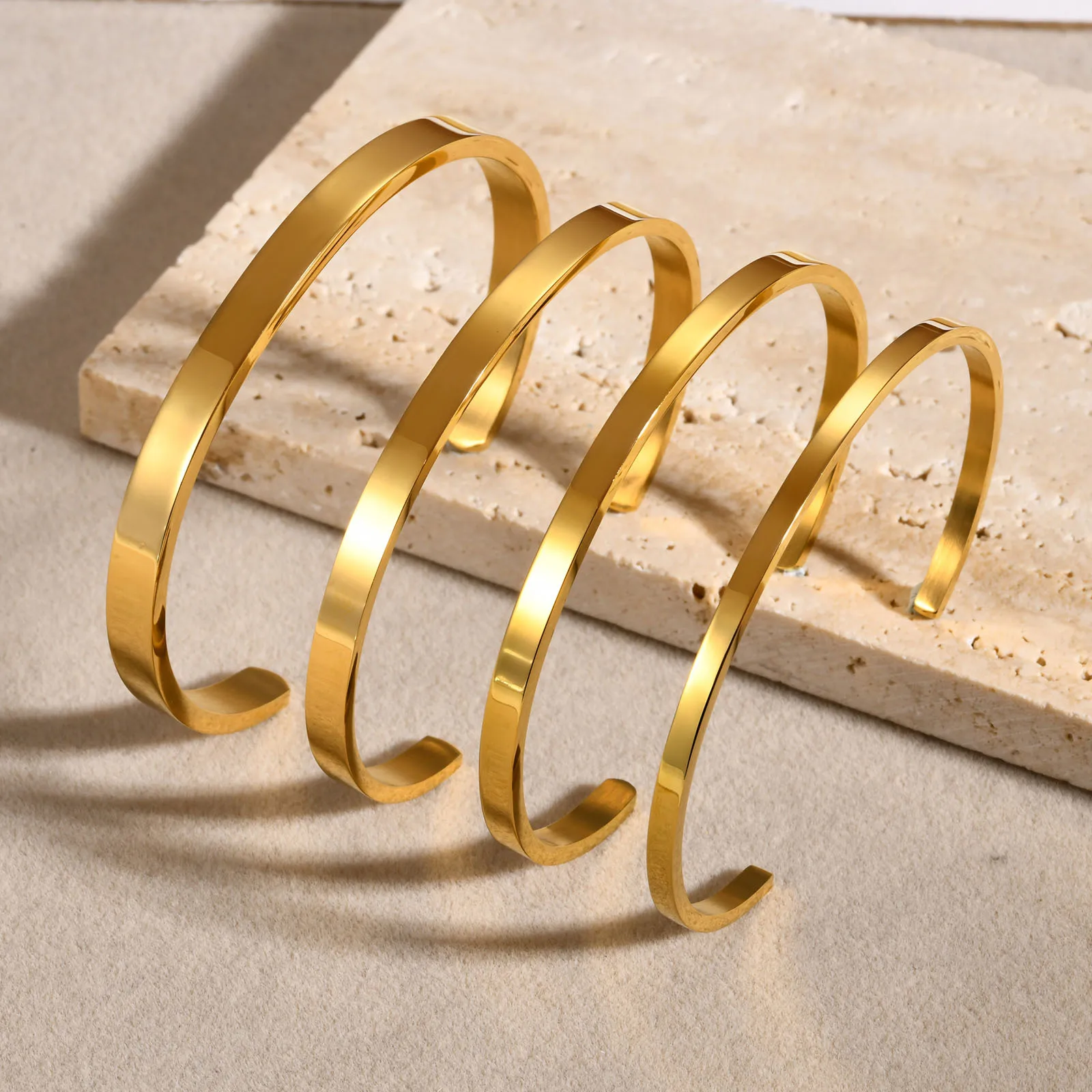 

Hot Selling Stainless Steel Bracelets Simple Gold Bangle Designs Open Cuff Bangle For Women's Jewelry