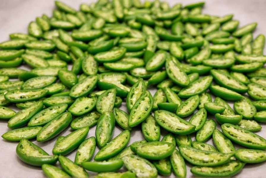 Sliced jalapeños on cutting board