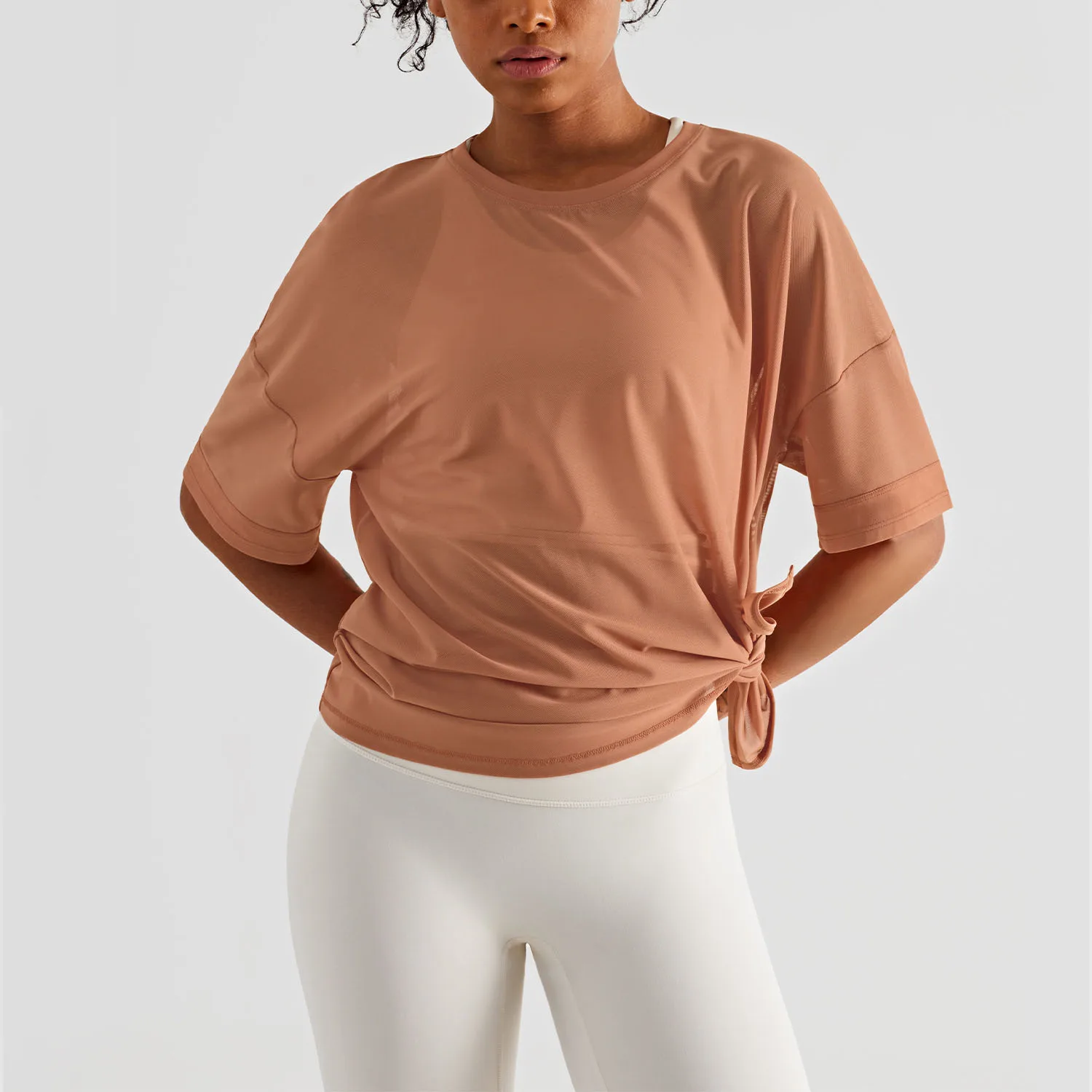 

Good Quality Durable Hot Sellers New Side Slit Sweatshirt mesh Short Sleeve Yoga Tops Nylon Spandex Tracksuits For Gym Women