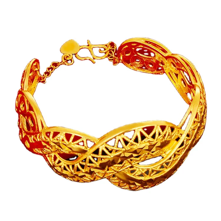 

Brass Car Flower Jewelry Vietnam Shajin Hollow Twist Bracelet Women Retro Open Bracelet Gold Plated Jewelry