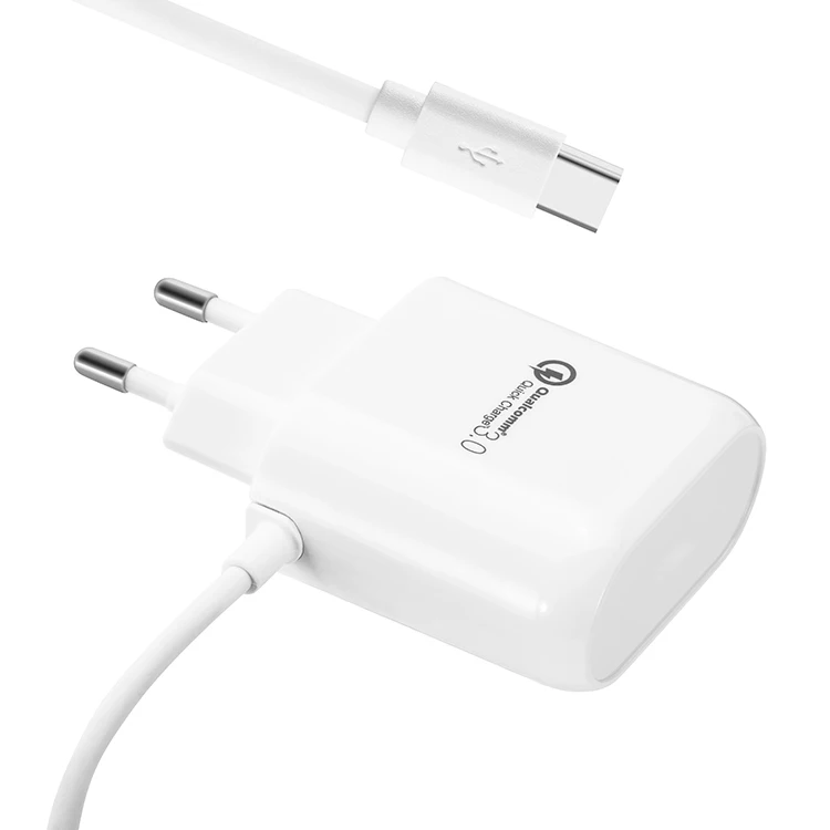 

Fast charging 18W QC 3.0 USB quick Charger 18W QC3.0 wall Adapter with USB cable, White/black