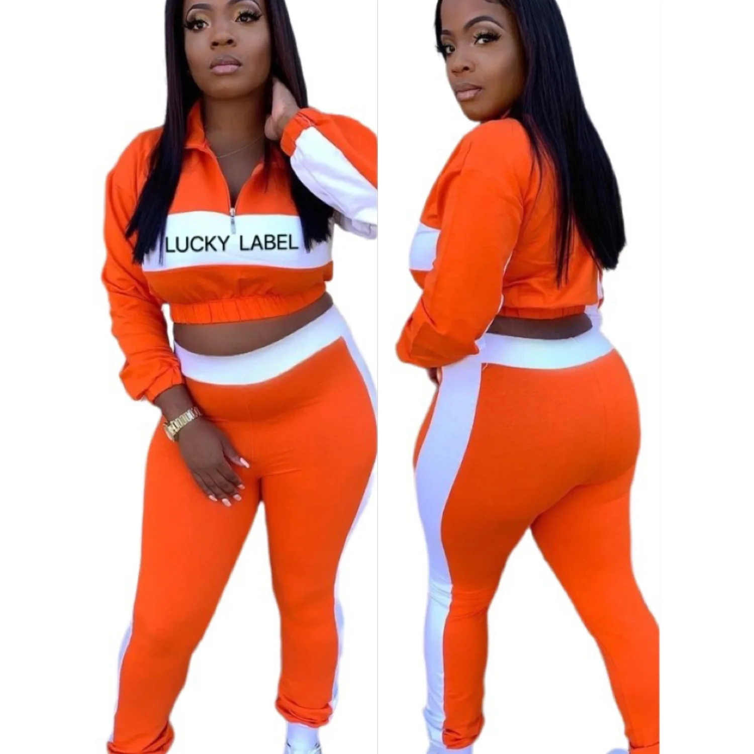 

ZM ZYF8003 Trending 2021 Long Sleeve Lucky Label Two Piece Set Women Clothing Tracksuit