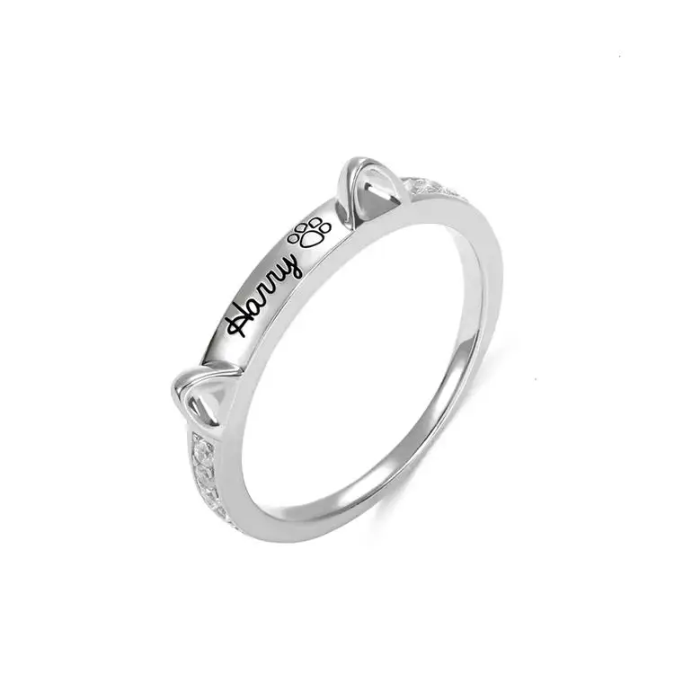 

Wholesale 925 Sterling Silver Custom Cat Ear Engraved Name Ring For Women Anillo