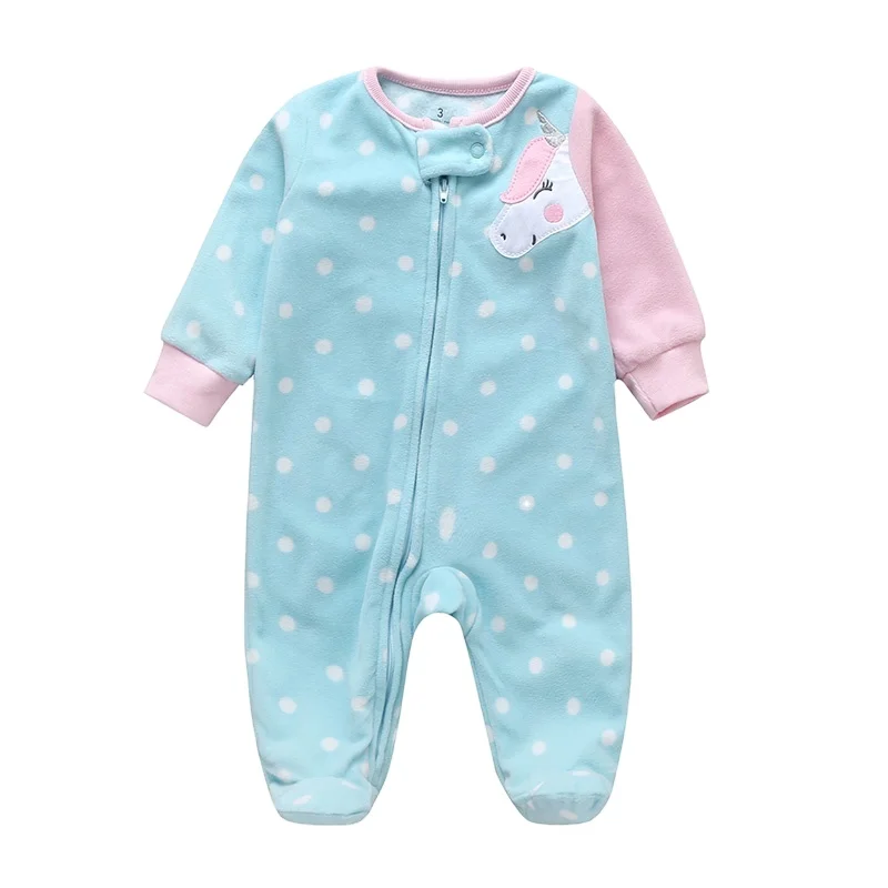 

Unicorn Light Blue Zipper Fairy Tale Style Autumn Baby Newborn Girl Clothing Footie Rompers Kids Indoor Pajamas, Picture