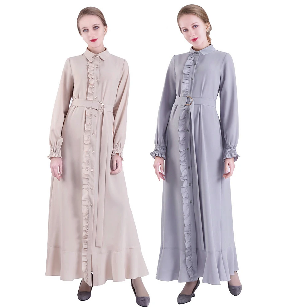 

Low Minimum Order Quantity High Quality Materials Front Lotus Leaf Casual Abaya Islamic Clothing For Summer, Light grey.beige
