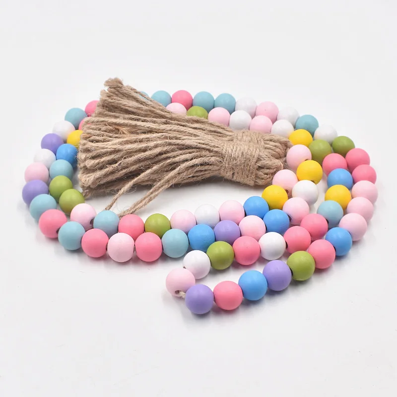 

Rustic Wood Beaded Colorful Candy Color Tassel Pendant Garland Home Decorative Hanging Handmade, 36 colors