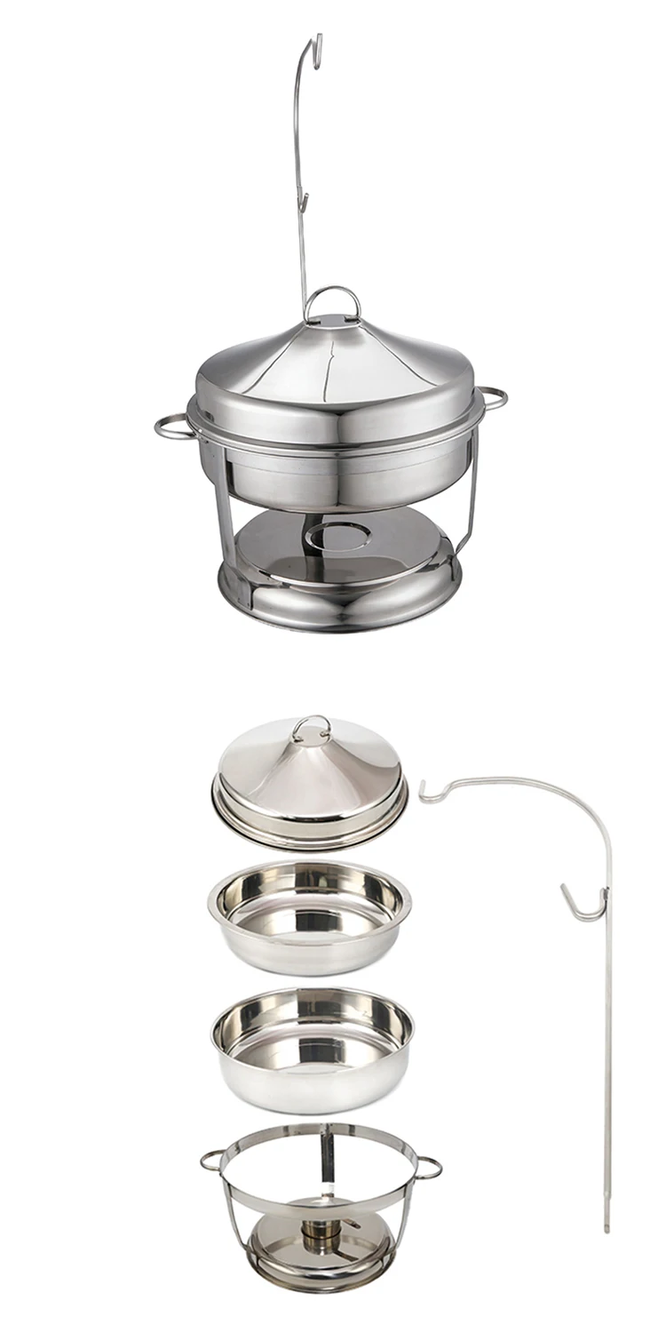 Arabic Market Buffet Stainless Steel Food Warmer With Hanging Lid Round