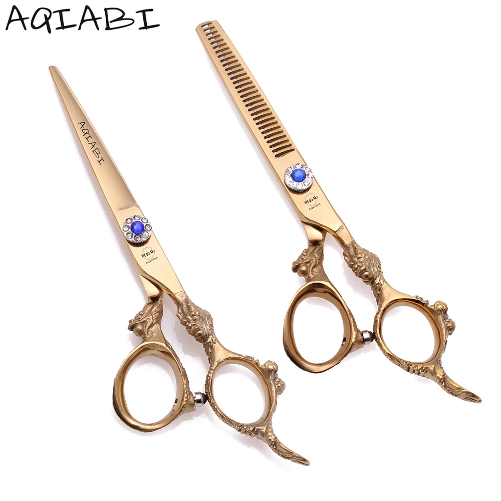 

Hair Cutting Scissors 5.5'' 6" AQIABI JP Stainless Hairdressing Scissors Thinning Shears Gold Color A9004