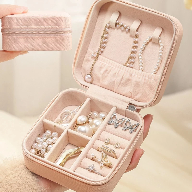 

Jewelry Organizer Display Travel Case ring box Portable Locket Necklace jewelry boxes Leather Storage Earring Ring Holder