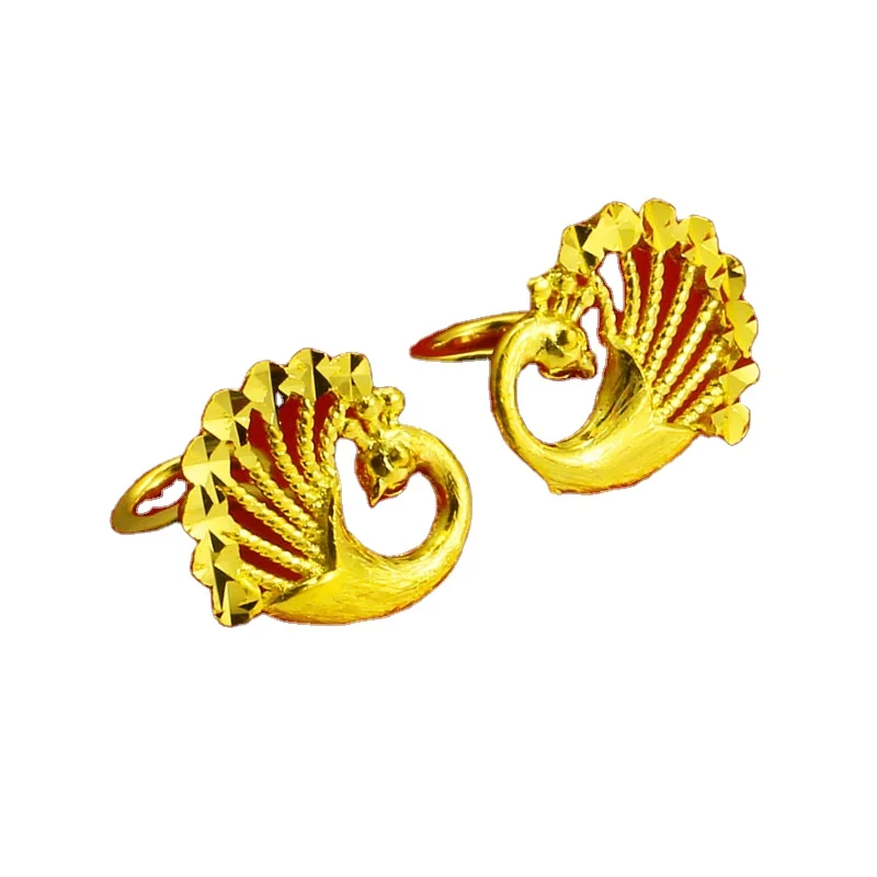 

Certified Gold Earrings 9999 Pure Gold Women's Pure Earrings Wedding Jewelry Peacock Phoenix Real Gold Jewelry