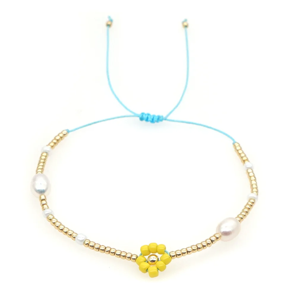 

Toho Rice Beads Korean Hand-Woven Fashion Women's Simple Jewelry Beaded Flower Baroque Pearl Adjustable Bracelet