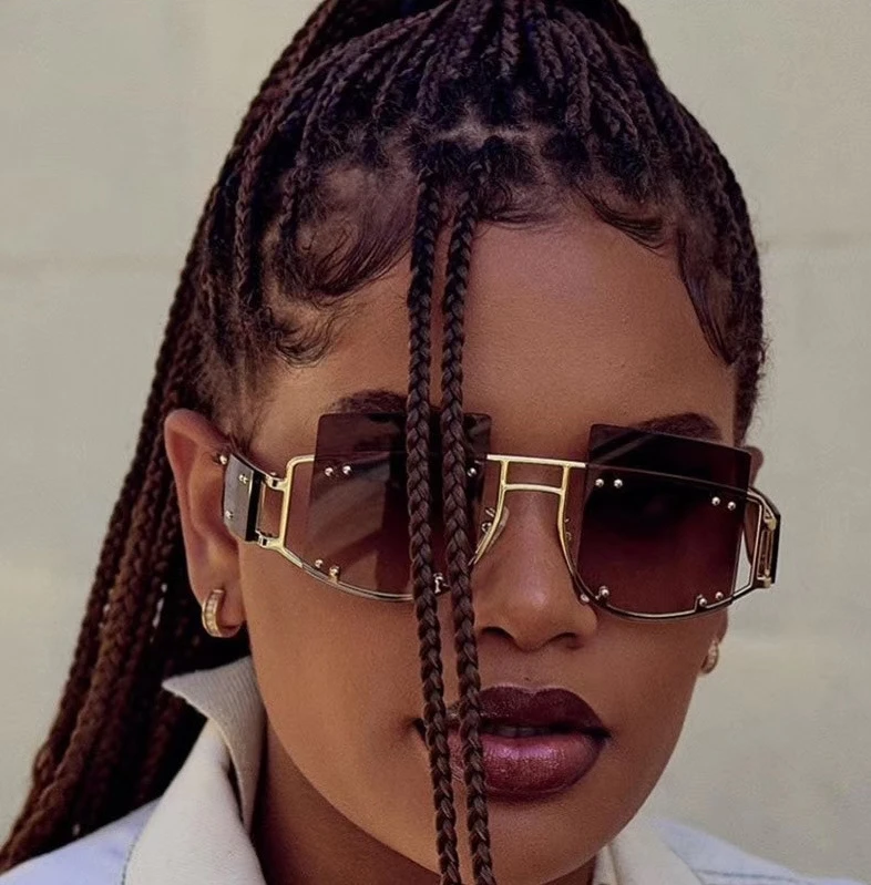

Vintage Oversized One Piece Lens Women Sunglasses Hot Selling Female Ladies Square PC Sun Glasses With Rive, Custom colors