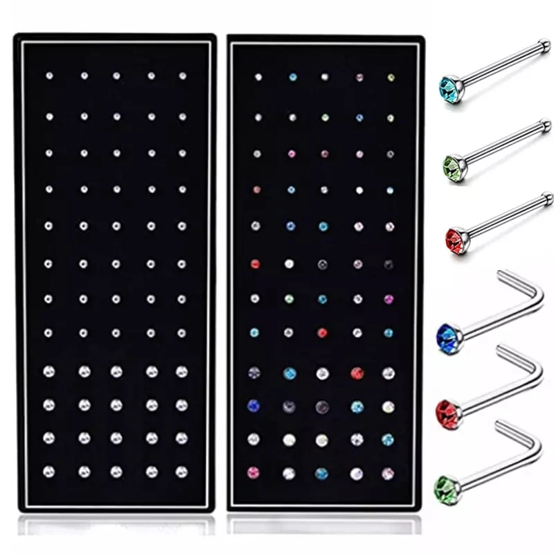 

Piercing Jewelry Charm Daily Steel White Multicolor Rhinestone Piercing Body Nose Ring Lip Studs Jewelry For Women, As shown