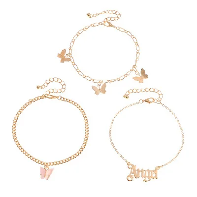 

Bohemian New Fashion Gold Plating Angel Butterfly Anklet Multilayer Letter Angel Butterfly Foot Chain for Girls