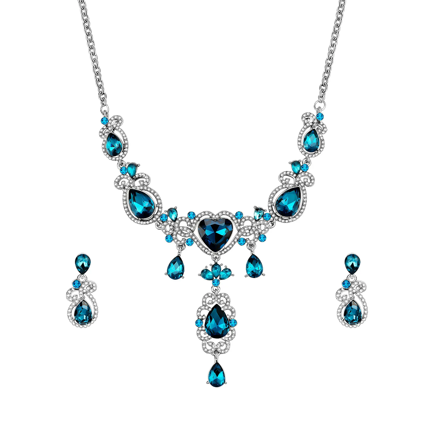 

Lateefah OEM Bridal Set Two Piece Jewelry Blue Necklace and Earrings Sets