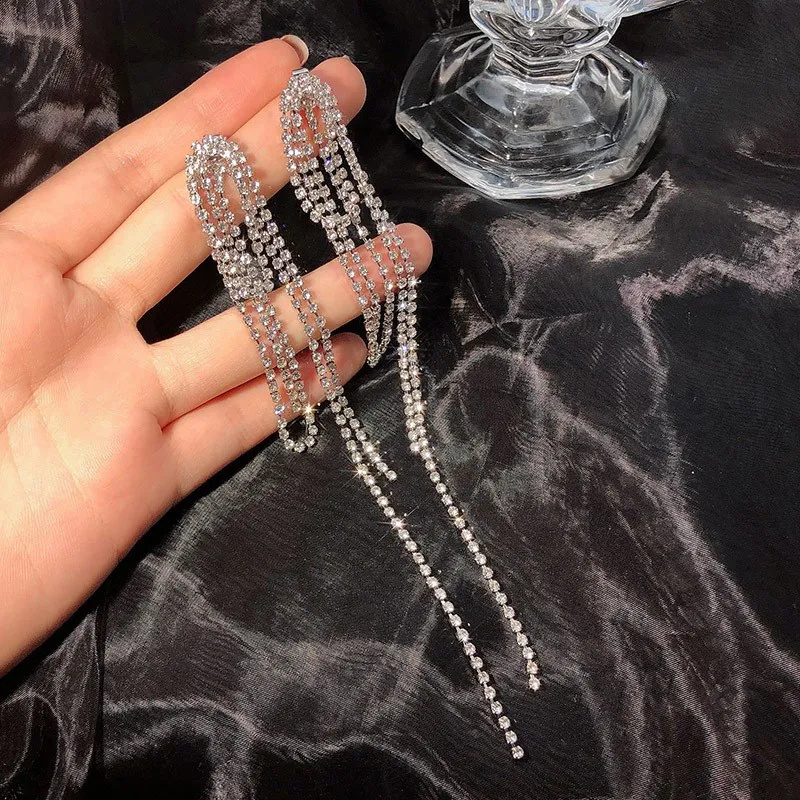 

fashion jewelry trendy flashy long crystal earrings