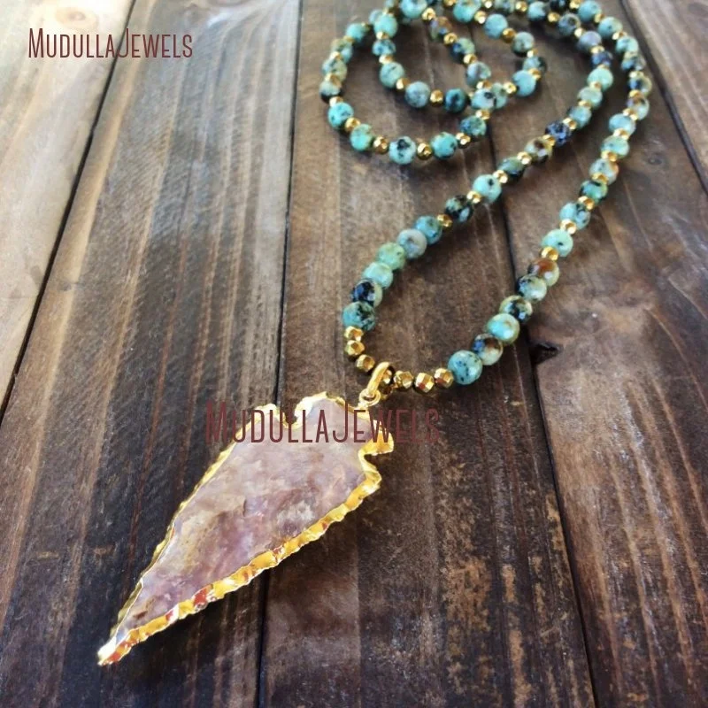 

NM23745 Fashion Jewelry 2017 Boho Fashion Jewelry African Turquoise Beaded Arrowhead Pendant Necklace For Women, Picture