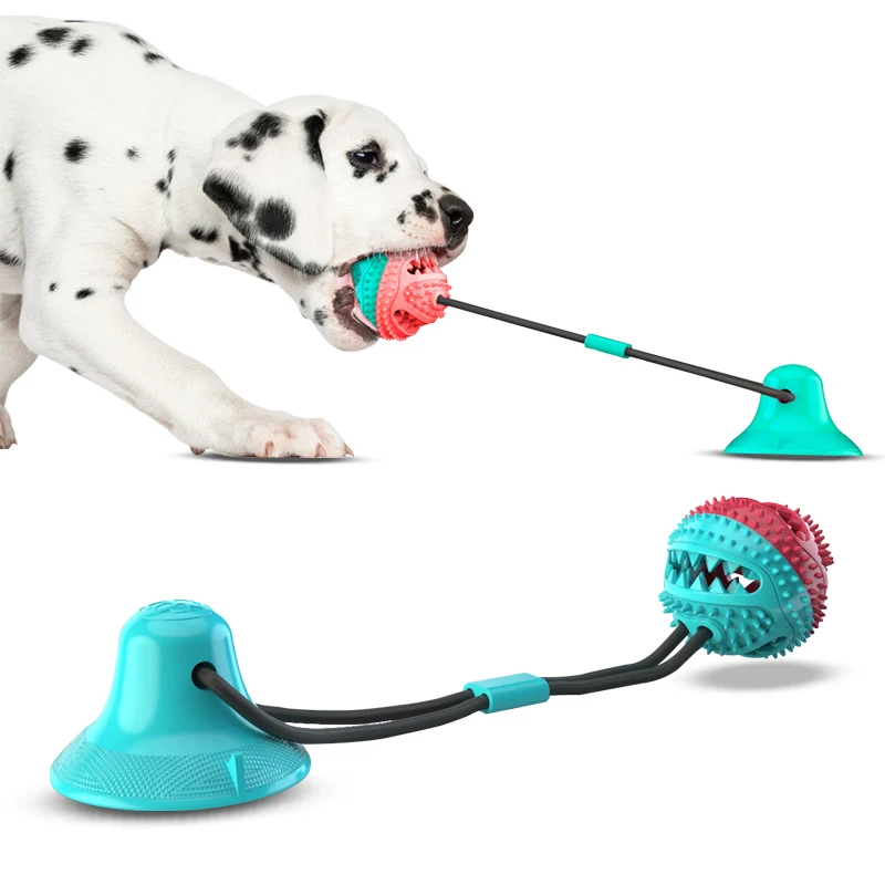 

Pet Chew Ball Toy With Suction Cup Dog Food Dispensing Ball Dog Interactive Molar Toys Toothbrush, Red/green/blue